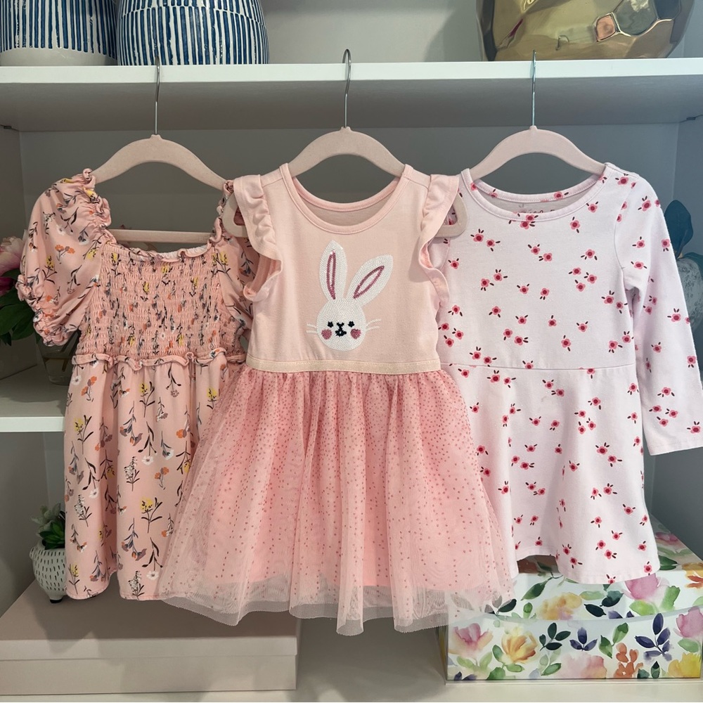 Girls 3T Cat & Jack and Art Class Pink Floral Patterned and Bunny Dresses